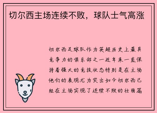 切尔西主场连续不败，球队士气高涨