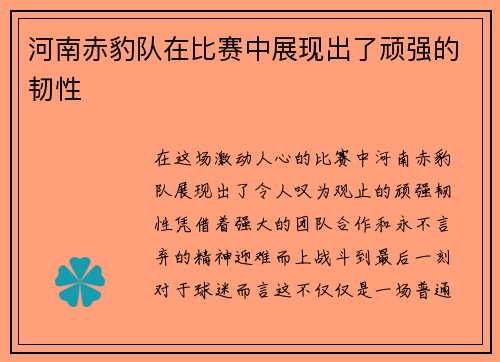 河南赤豹队在比赛中展现出了顽强的韧性
