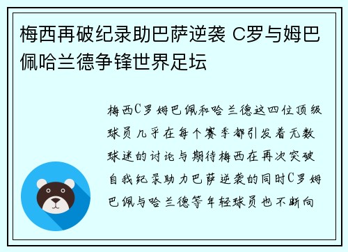 梅西再破纪录助巴萨逆袭 C罗与姆巴佩哈兰德争锋世界足坛