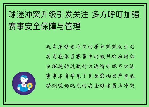 球迷冲突升级引发关注 多方呼吁加强赛事安全保障与管理